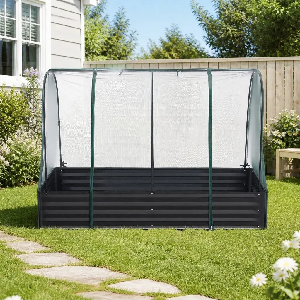 Raised Garden Bed with Mesh Netting Cover Bird Proof Galvanised Planter