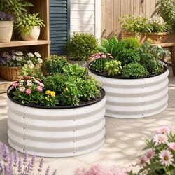 Raised Round Planter Box Set Galvanised Steel 60cm