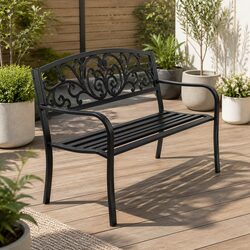 Garden Bench Seat 3 Seater Outdoor Steel Frame Park Furniture Black
