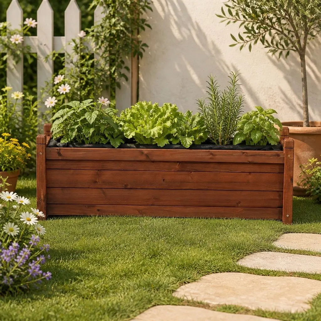 Raised Garden Bed Wooden Planter Box 90x30x33cm Brown Vegetables Herbs Outdoor