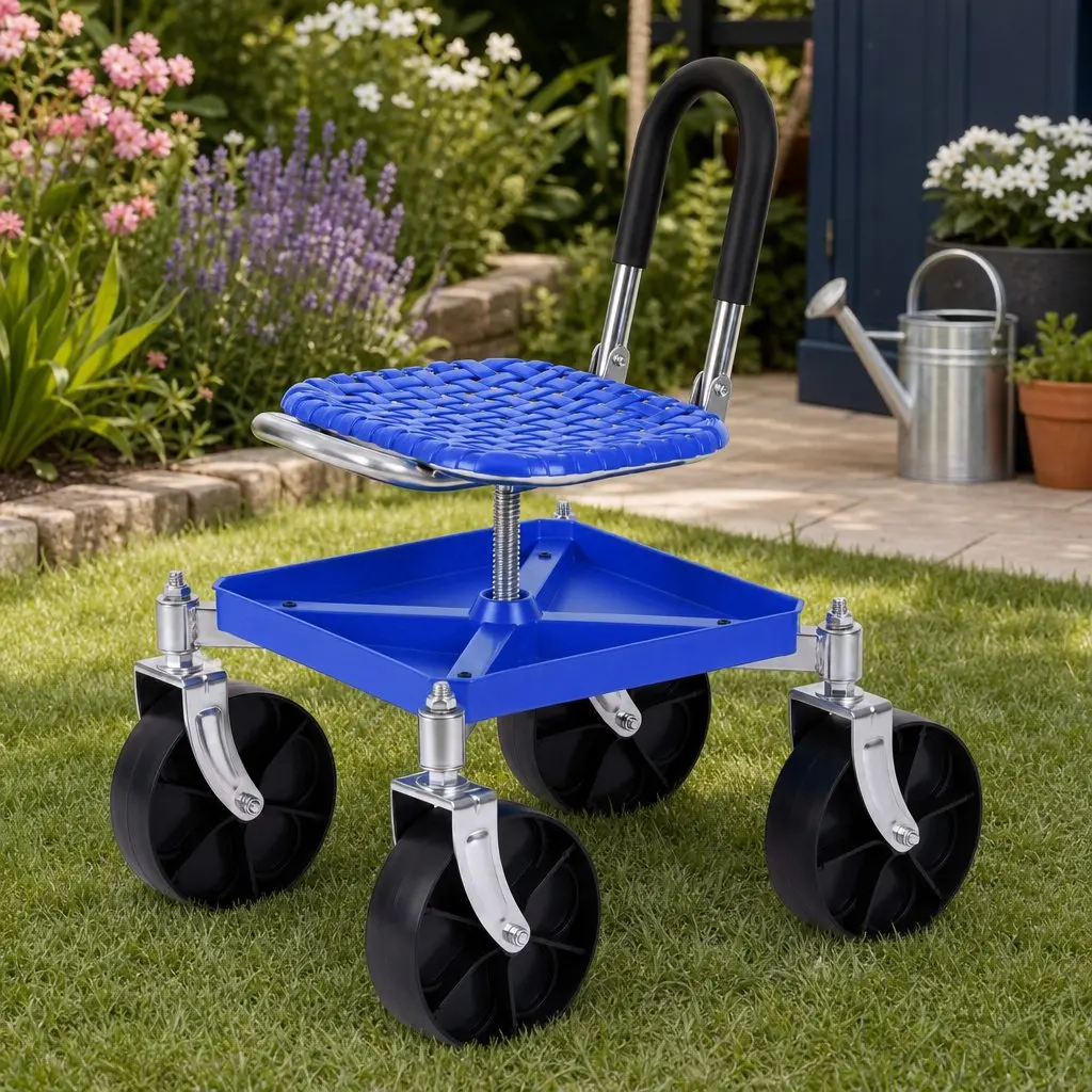 Garden Stool Height Adjustable 360 Swivel Steel Blue