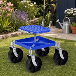 Garden Rolling Seat Stool Height Adjustable 360 Swivel Castors Blue Garage Work