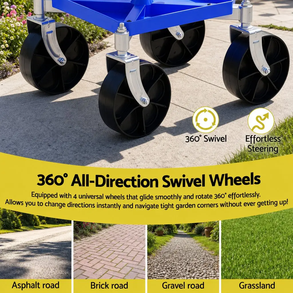 Garden Stool Height Adjustable 360 Swivel Steel Blue