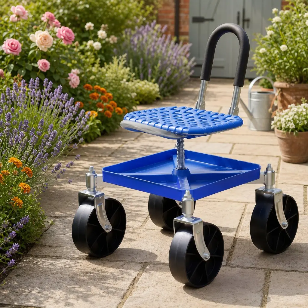 Garden Stool Height Adjustable 360 Swivel Steel Blue