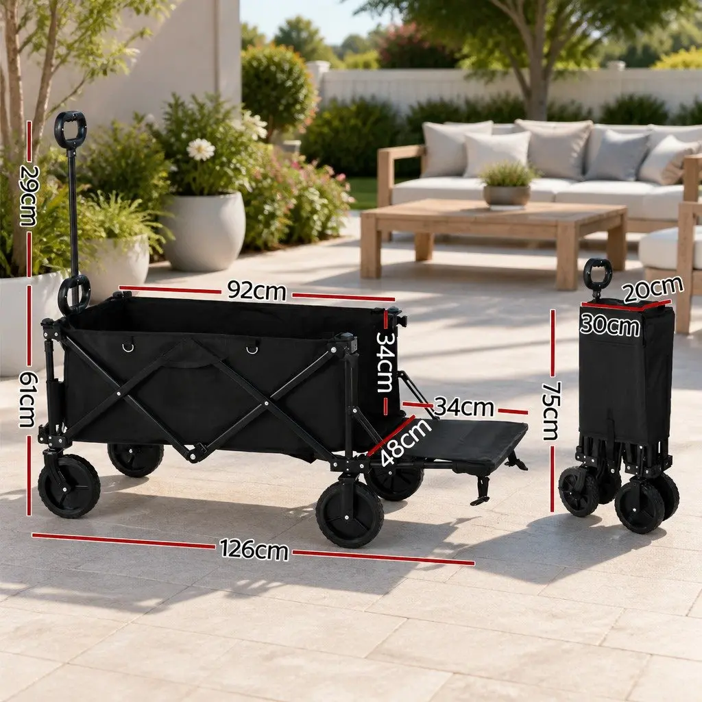 Garden Trolley Cart Steel Frame Folding Outdoor Shopping Gardening 92cm Black