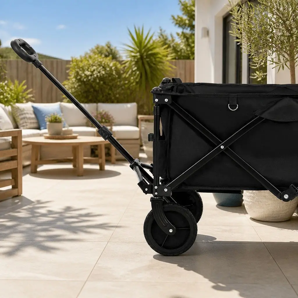 Garden Trolley Cart Steel Frame Folding Outdoor Shopping Gardening 92cm Black