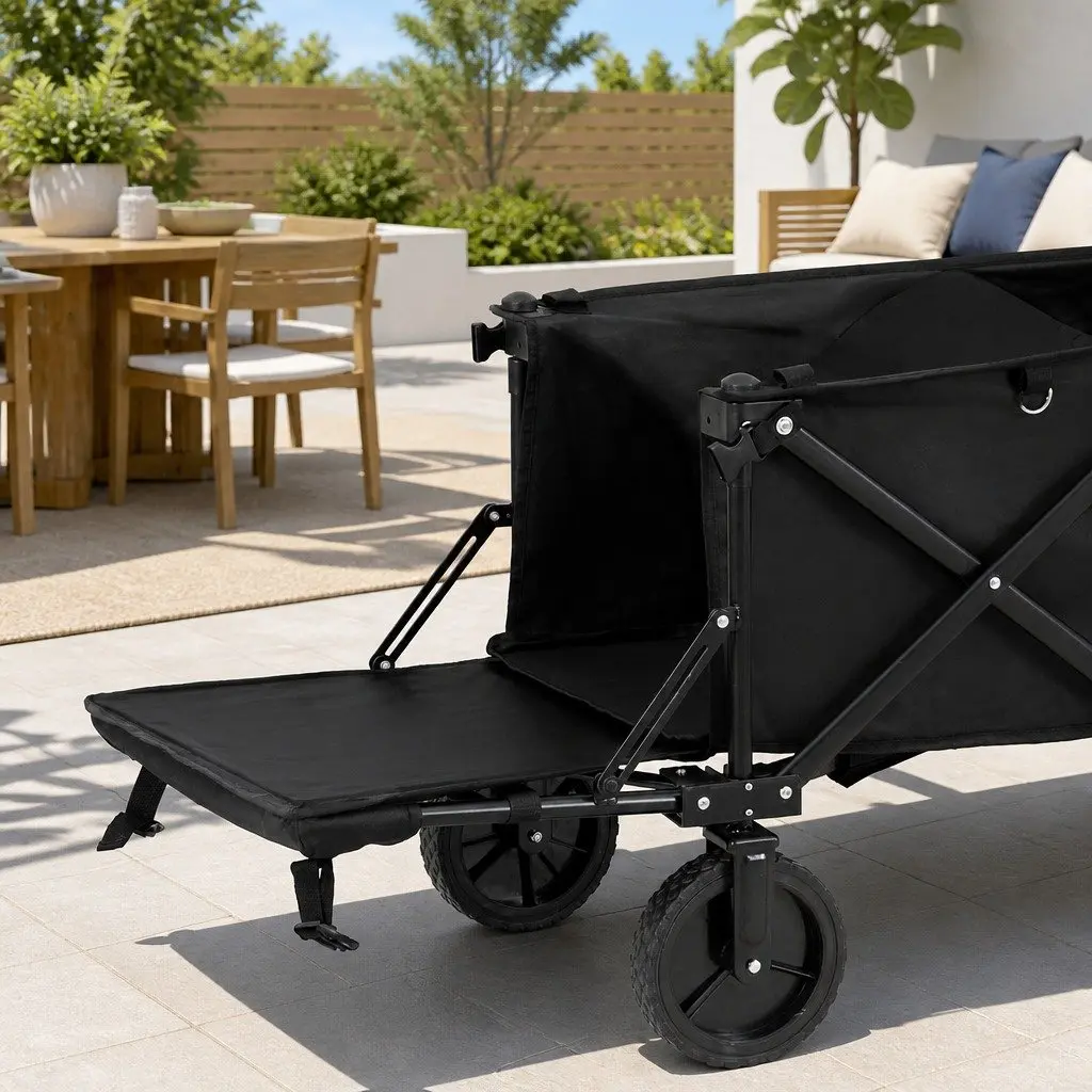 Garden Trolley Cart Steel Frame Folding Outdoor Shopping Gardening 92cm Black
