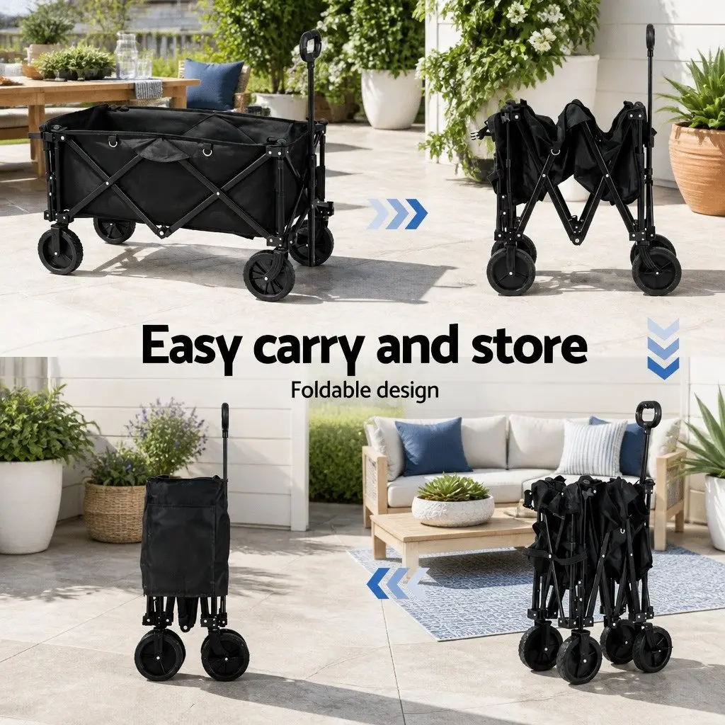 Garden Trolley Cart Steel Frame Folding Outdoor Shopping Gardening 92cm Black