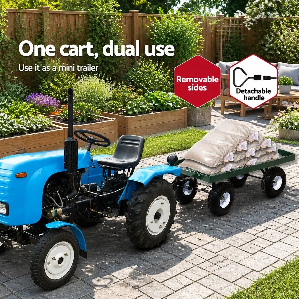 Mesh Garden Cart Steel Heavy-Duty Outdoor Transport Storage Green 96cm