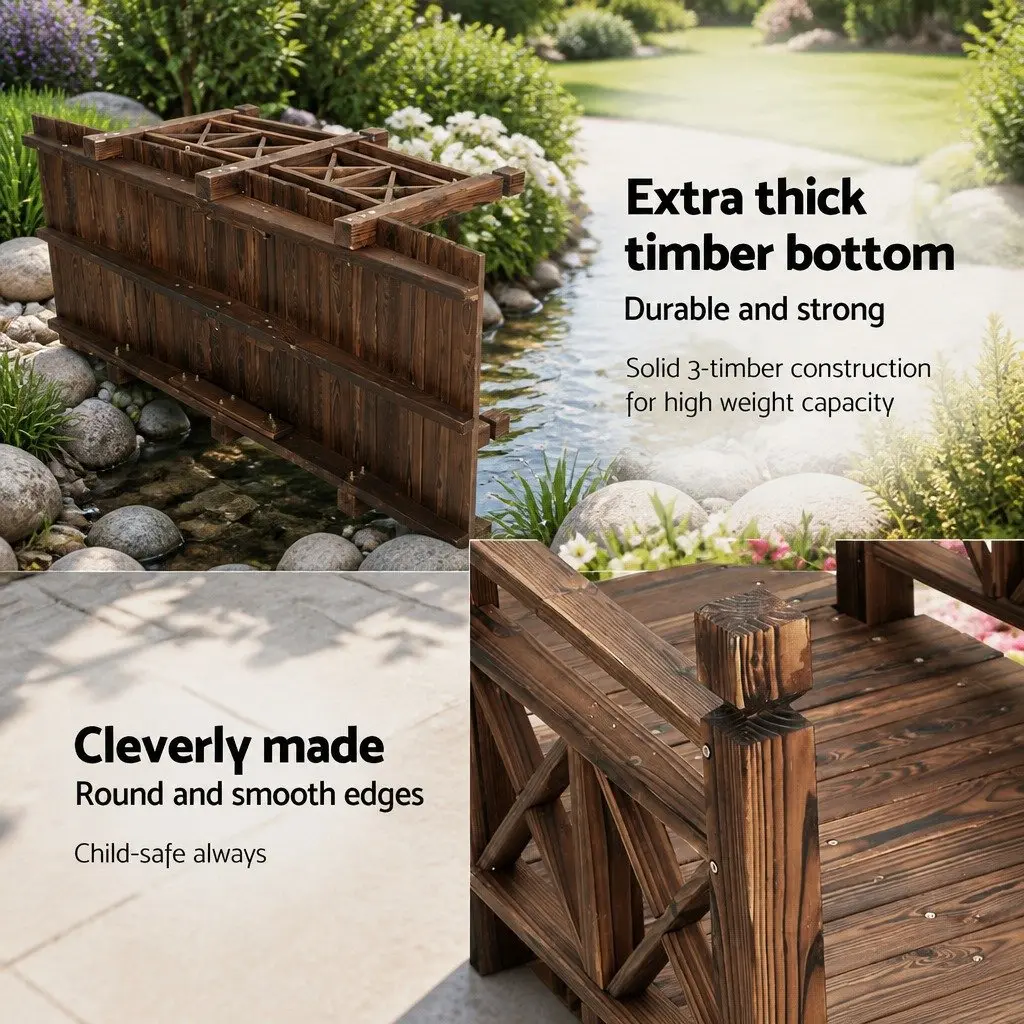 Wooden Garden Bridge 150cm Outdoor Ornament Arch Design with Railings