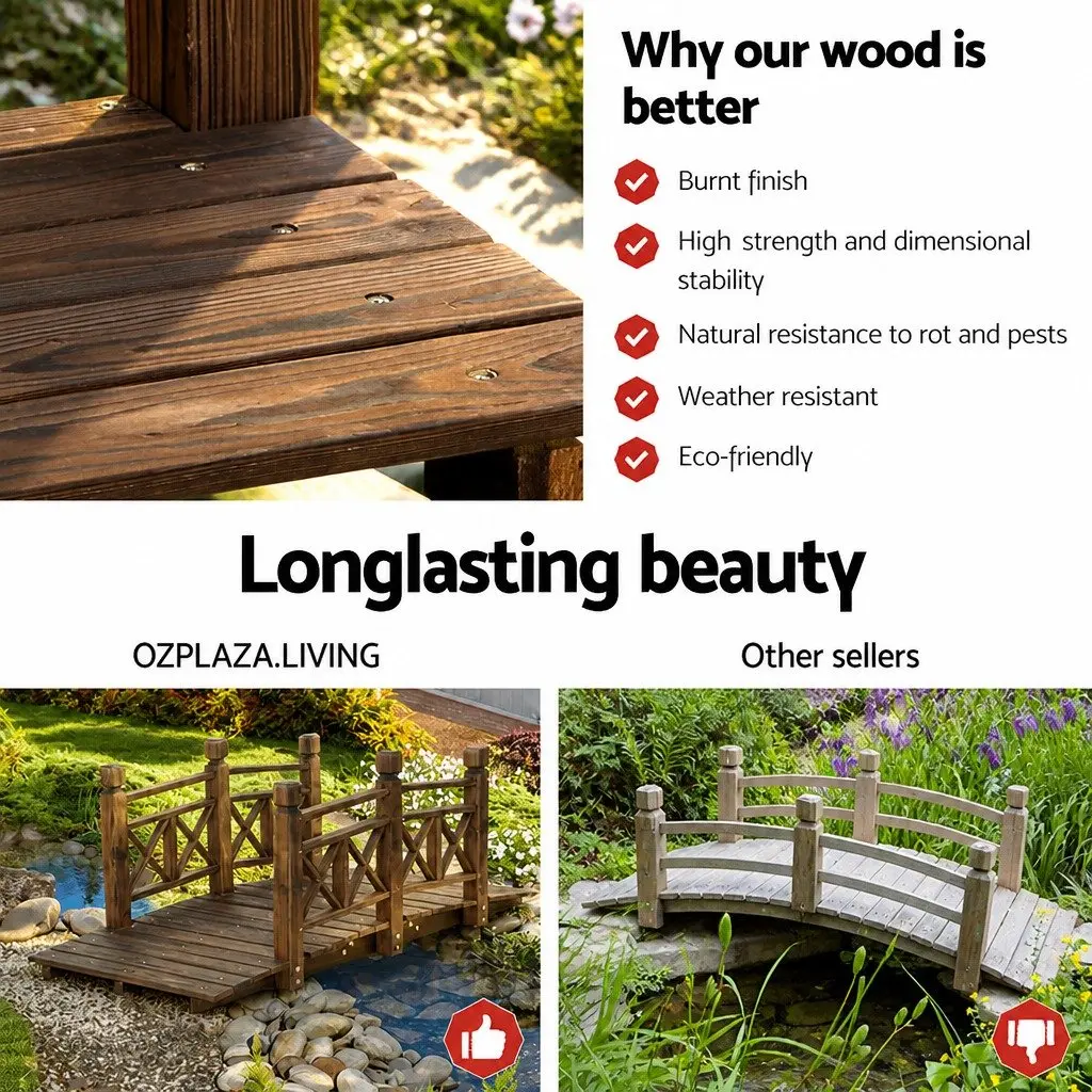 Wooden Garden Bridge 150cm Outdoor Ornament Arch Design with Railings