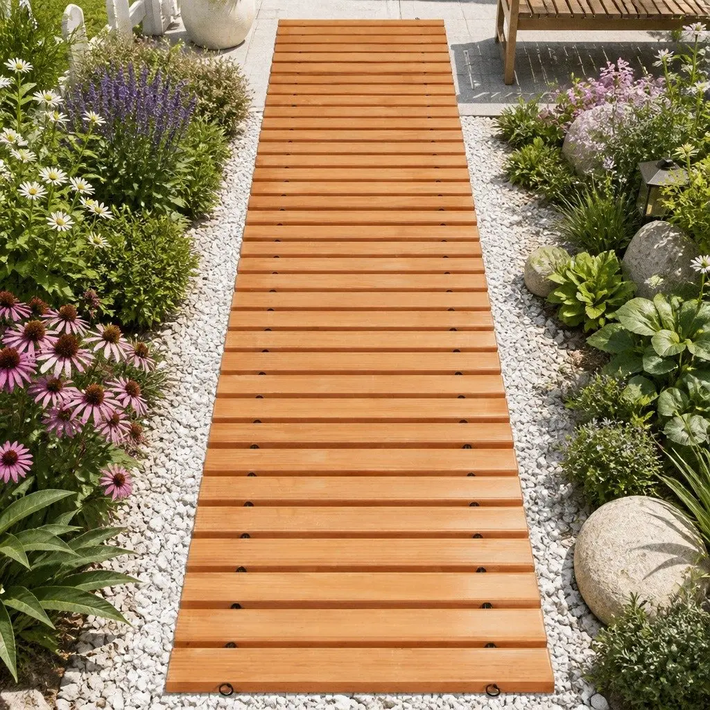 Garden Pathway Walkway 8FT Roll-Out Wooden Outdoor Backyard Brown Flexible