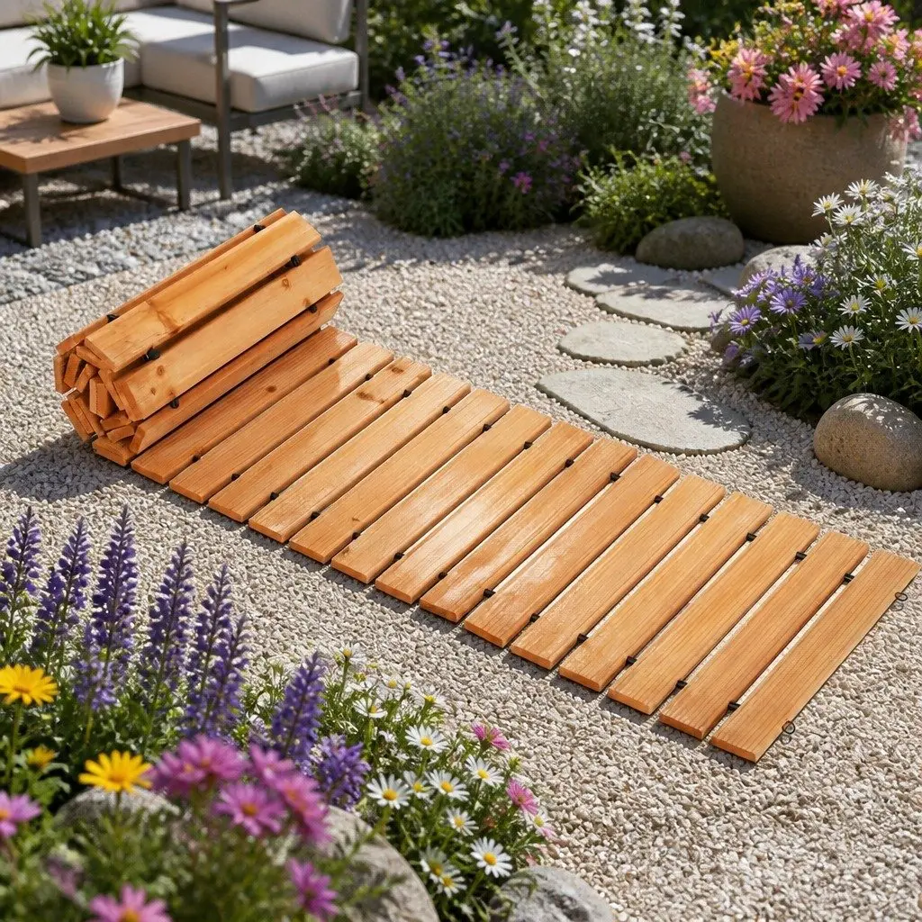 Garden Pathway Walkway 8FT Roll-Out Wooden Outdoor Backyard Brown Flexible