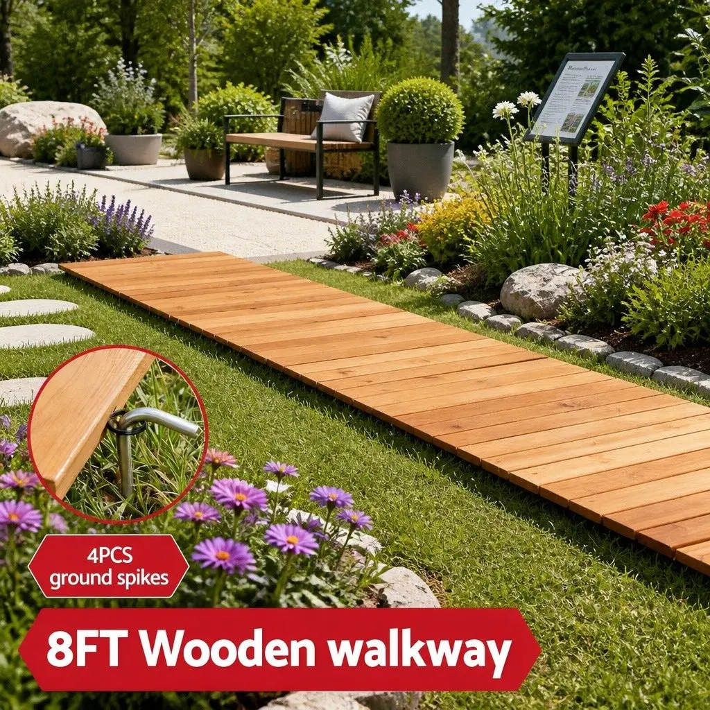 Garden Pathway Walkway 8FT Roll-Out Wooden Outdoor Backyard Brown Flexible