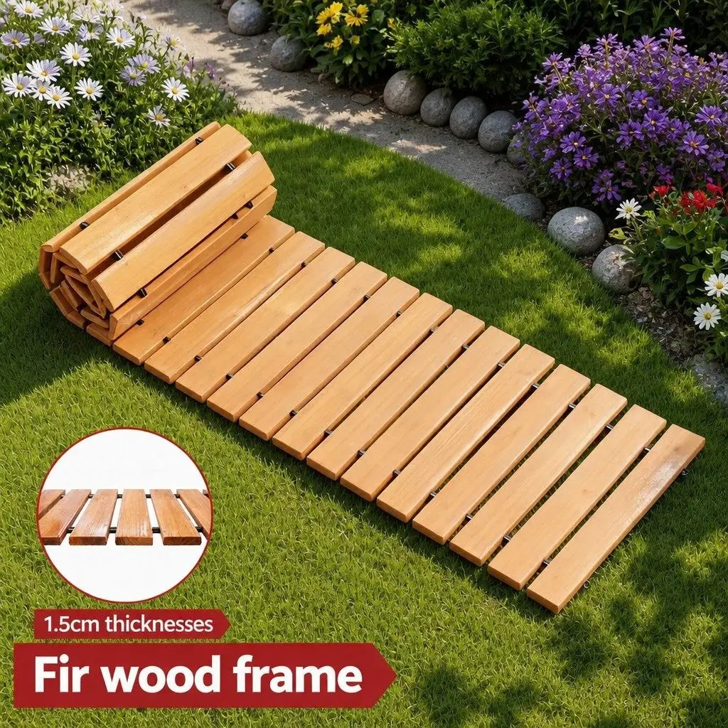 Garden Pathway Walkway 8FT Roll-Out Wooden Outdoor Backyard Brown Flexible