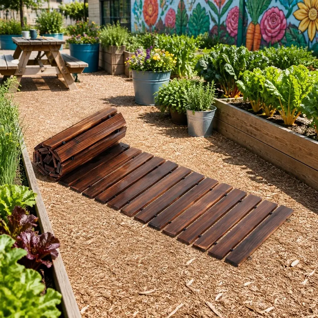 Garden Pathway Wooden Roll-Out Walkway 8FT Charcoal Anti-Slip