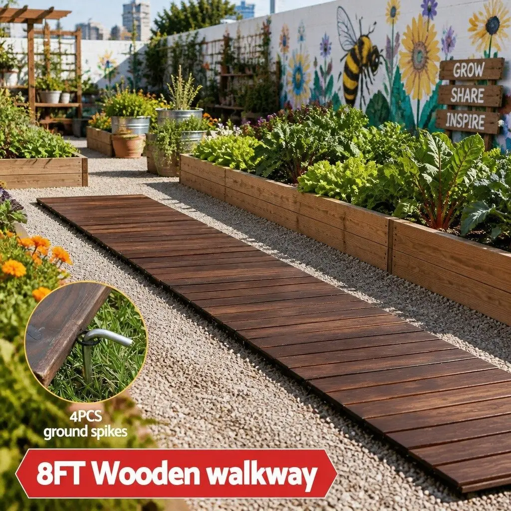 Garden Pathway Wooden Roll-Out Walkway 8FT Charcoal Anti-Slip