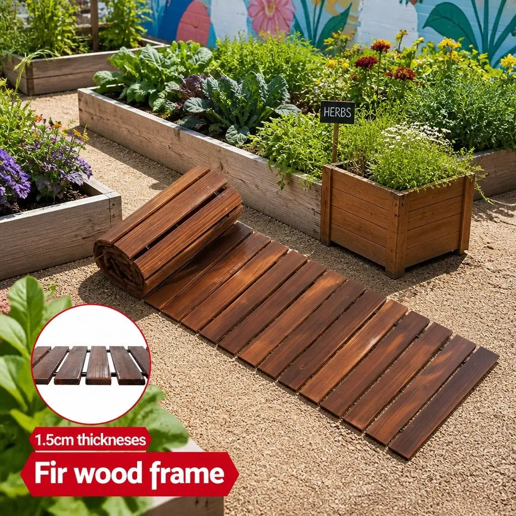 Garden Pathway Wooden Roll-Out Walkway 8FT Charcoal Anti-Slip