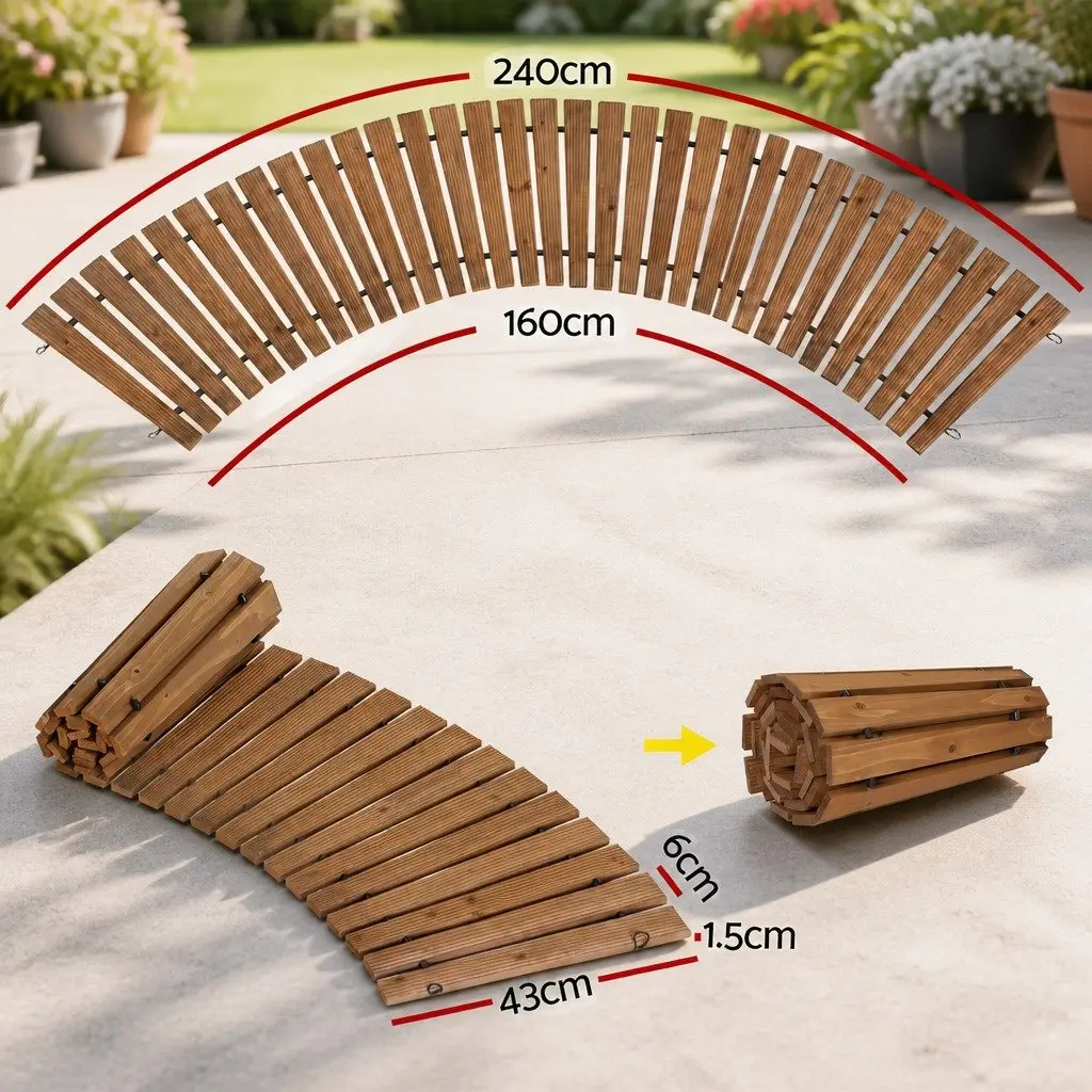 Garden Pathway Walkway 8FT Wooden Roll-Out Curved Outdoor Backyard Terrain Brown