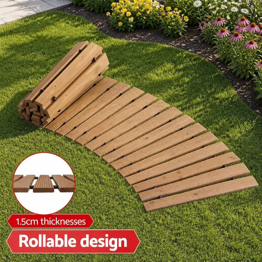 Garden Pathway Walkway 8FT Wooden Roll-Out Curved Outdoor Backyard Terrain Brown