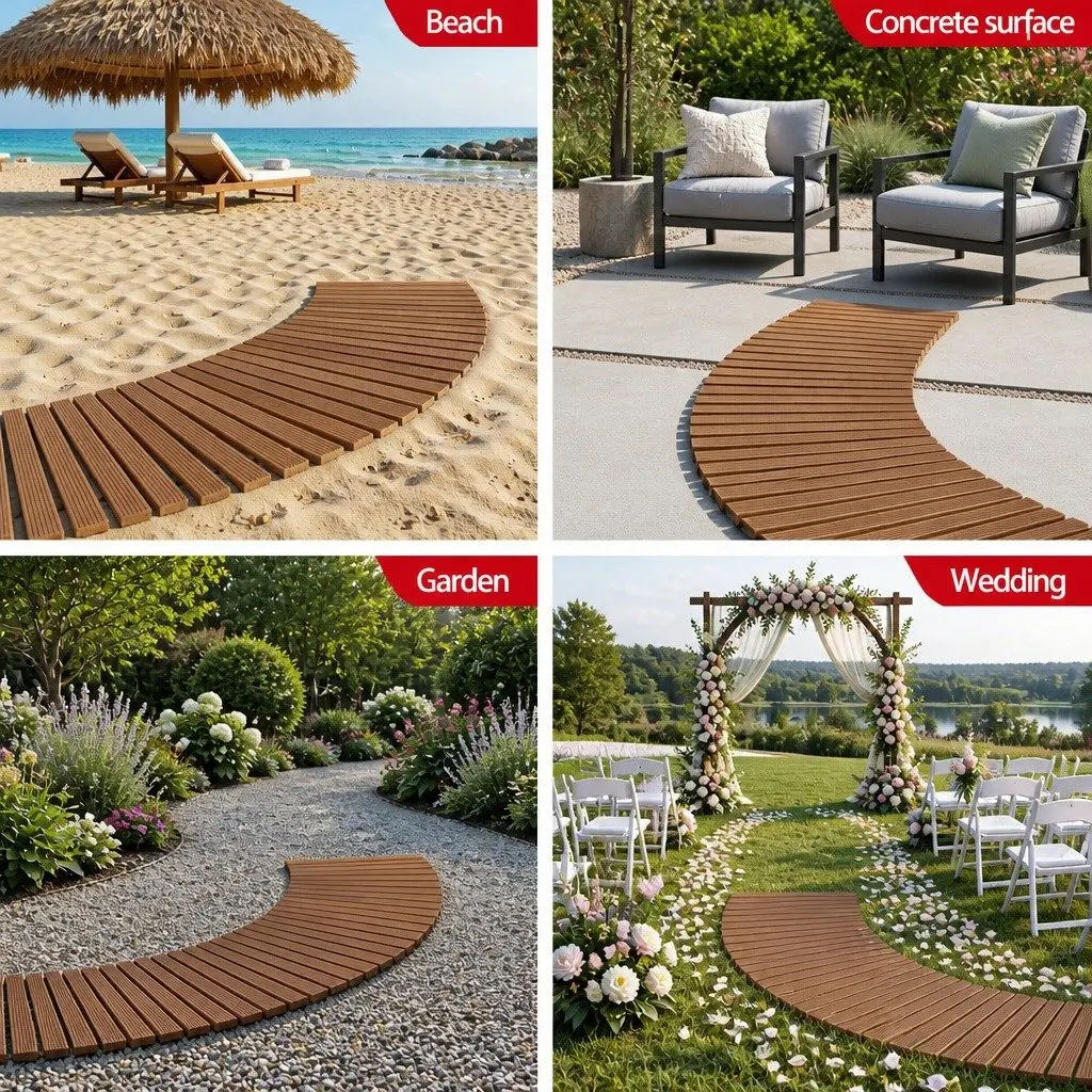 Garden Pathway Walkway 8FT Wooden Roll-Out Curved Outdoor Backyard Terrain Brown