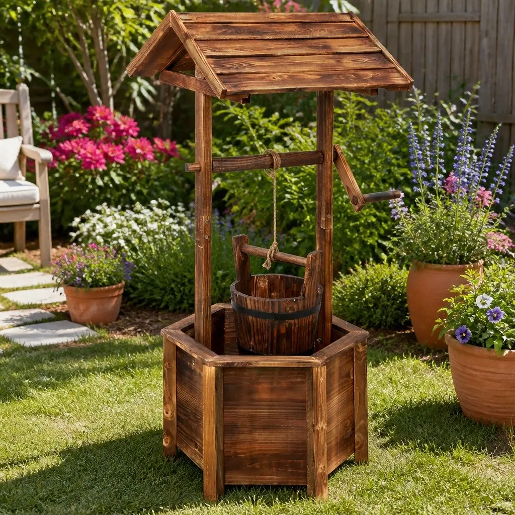 Wooden Wishing Well for Gardens and Patios