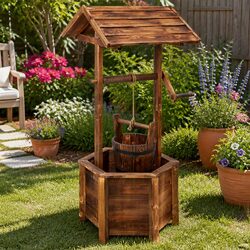 Functional Wooden Wishing Well for Gardens and Patios