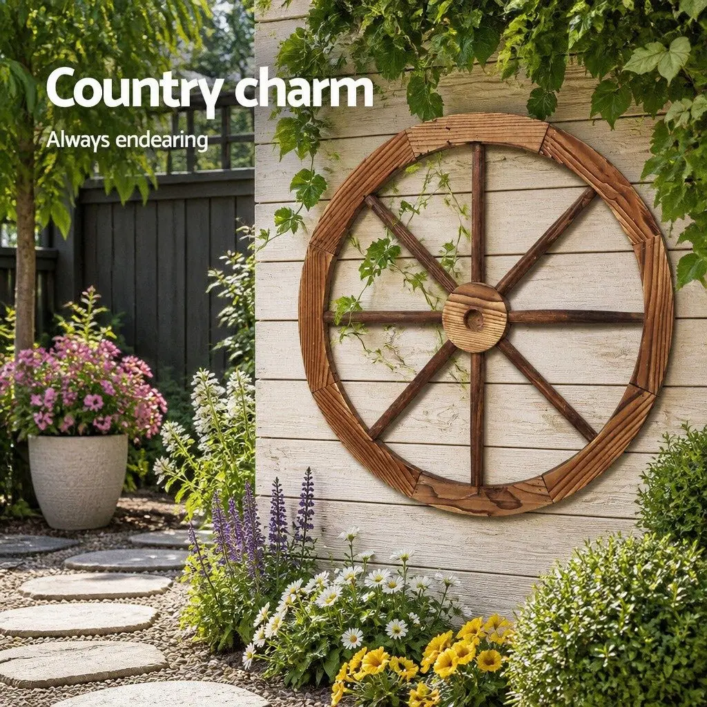 Wooden Wagon Wheel Garden Ornament Rustic Decor Indoor Outdoor Feature 60cm