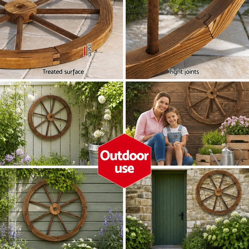 Wooden Wagon Wheel Garden Ornament Rustic Decor Indoor Outdoor Feature 60cm