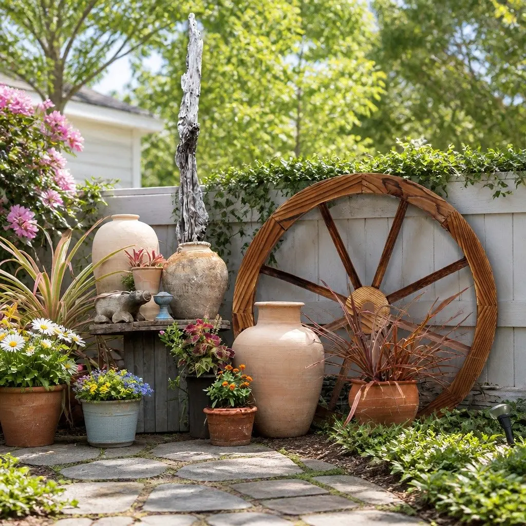 Wooden Wagon Wheel Garden Ornament Rustic Decor Indoor Outdoor Feature 60cm