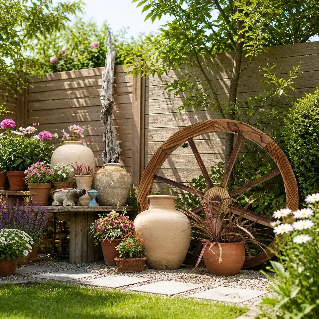 Rustic Wooden Garden Ornament 60cm Wagon Wheel Indoor Outdoor Home Decor
