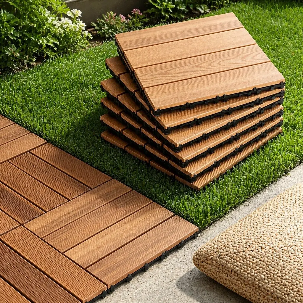 Wood Deck Tiles 27PCS 30x30cm Interlocking Patio Balcony Garden Floor Click-Lock