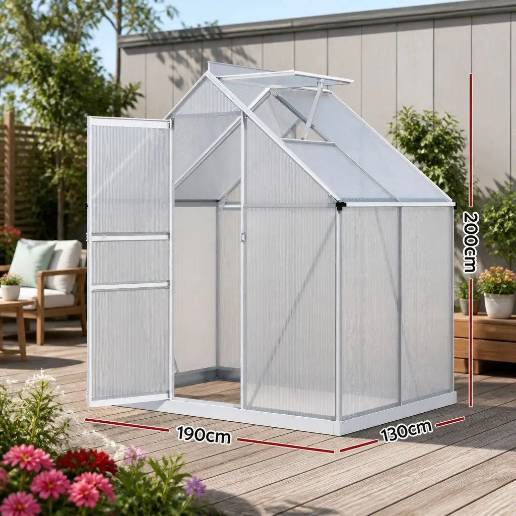 Greenhouse Aluminium Polycarbonate 1.3M x 1.9M x 2.0M Garden Storage Shed