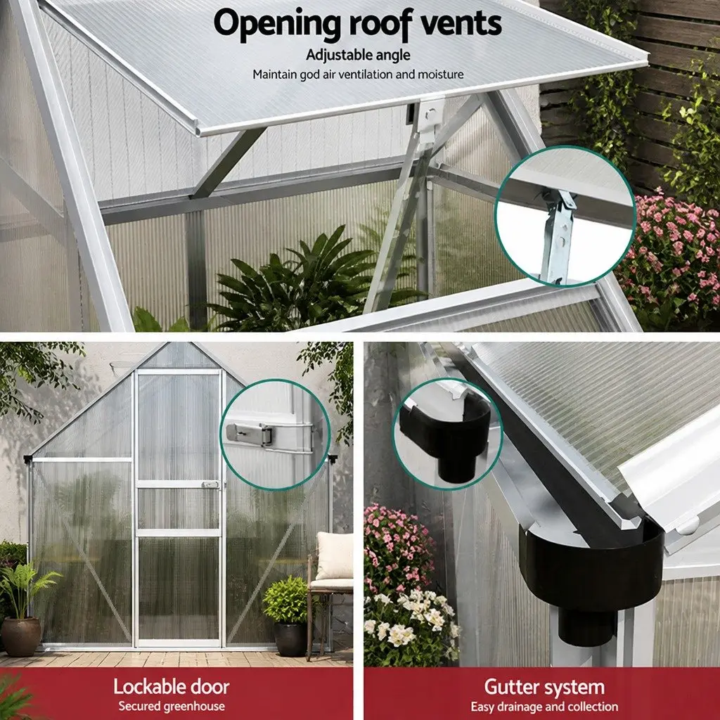 Greenhouse Aluminium Polycarbonate 1.3M x 1.9M x 2.0M Garden Storage Shed