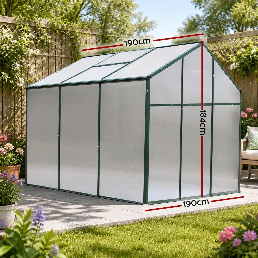 Greenhouse Aluminium 1.9x1.9x1.83M Polycarbonate Green Garden Plant Growing House Shed