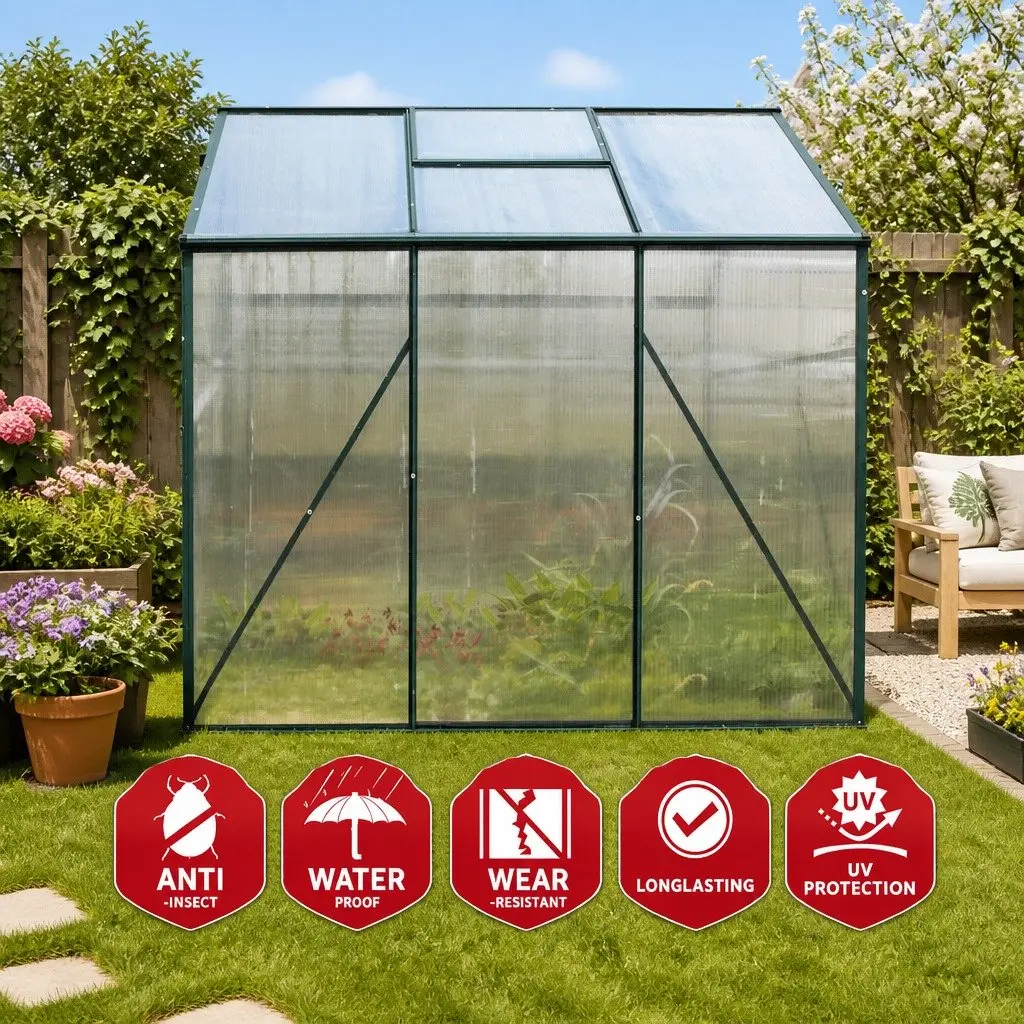 Greenhouse Aluminium 1.9x1.9x1.83M Polycarbonate Green Garden Plant Growing House Shed