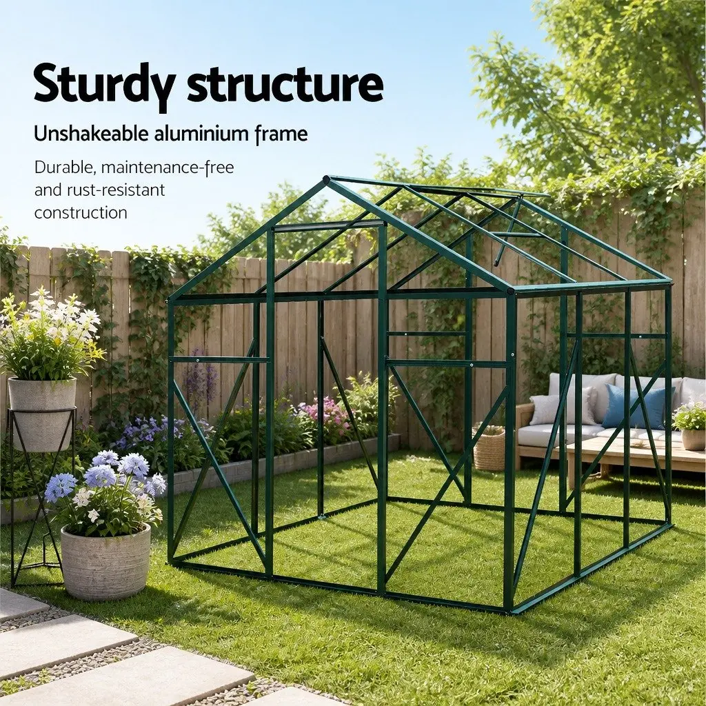 Greenhouse Aluminium 1.9x1.9x1.83M Polycarbonate Green Garden Plant Growing House Shed
