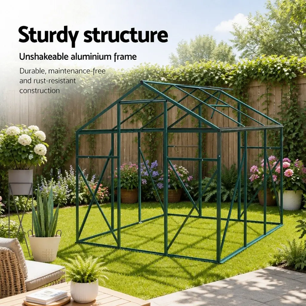 Greenhouse Aluminium 1.9x1.9x1.83M Polycarbonate Green Garden Plant Growing House Shed