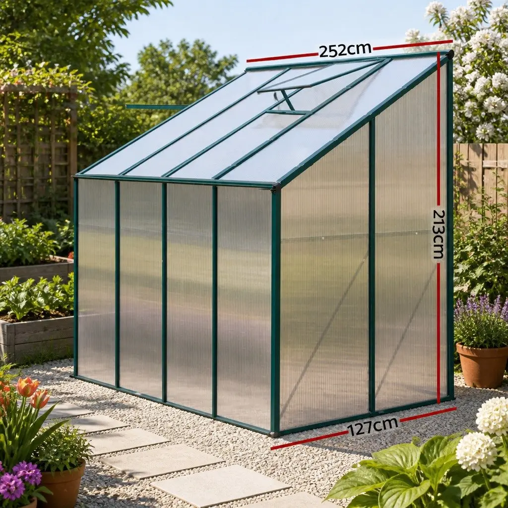Lean-to Greenhouse Aluminium Polycarbonate 2.52x1.27x2.13M Green