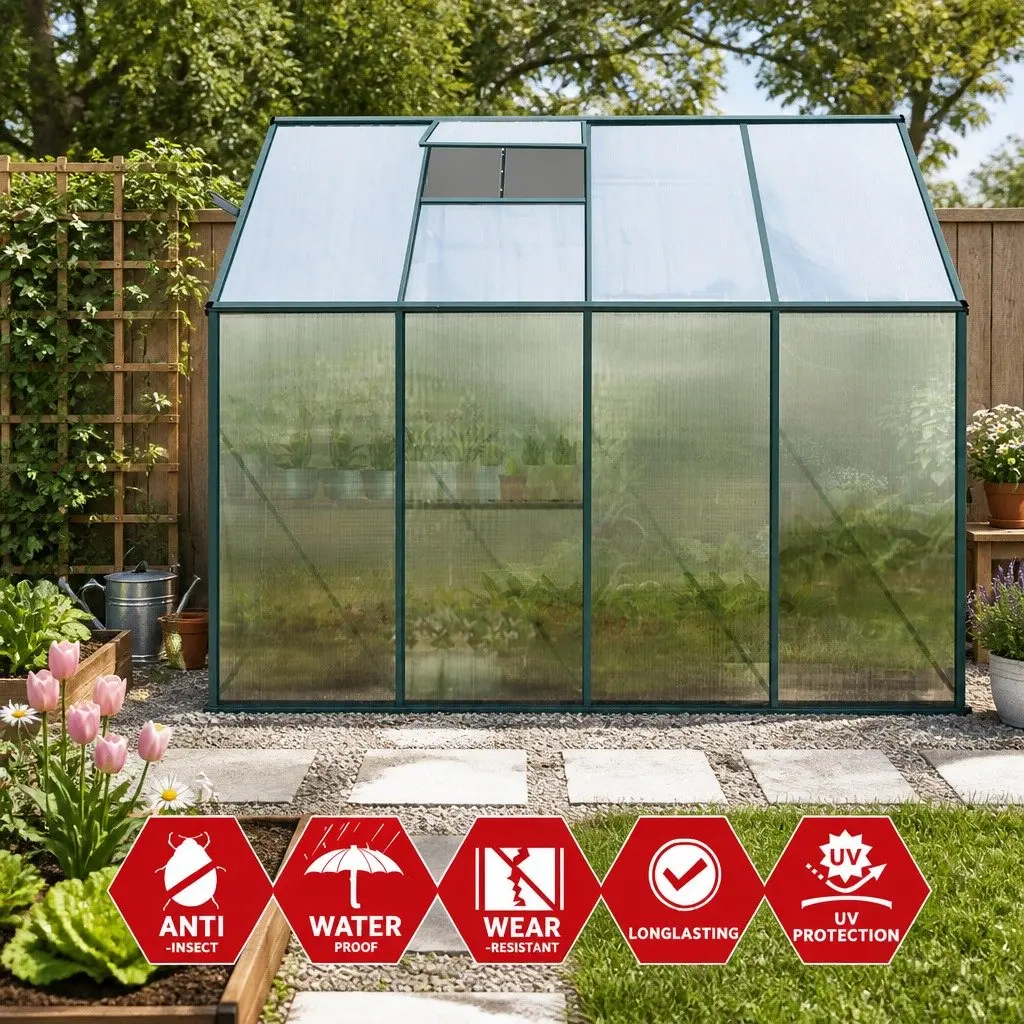Lean-to Greenhouse Aluminium Polycarbonate 2.52x1.27x2.13M Green