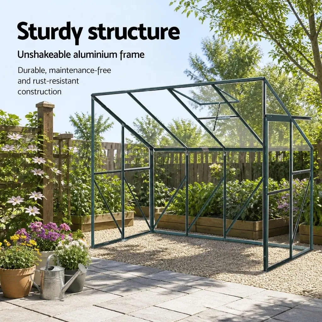 Lean-to Greenhouse Aluminium Polycarbonate 2.52x1.27x2.13M Green