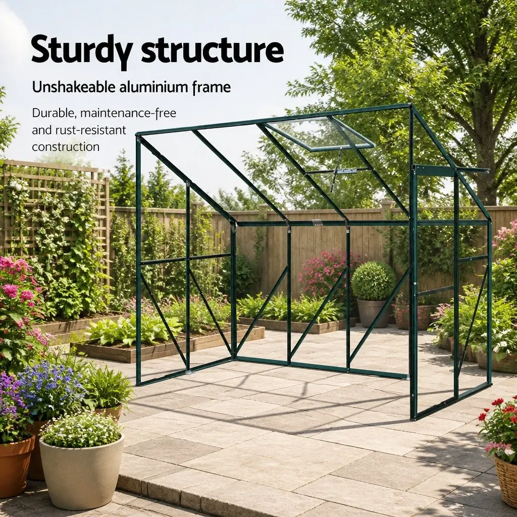Lean-to Greenhouse Aluminium Polycarbonate 2.52x1.27x2.13M Green