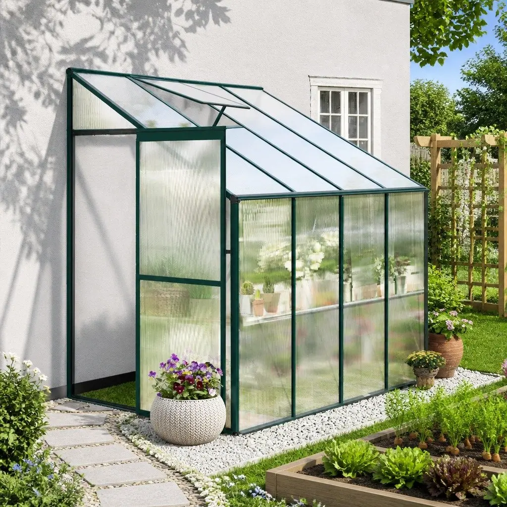 Lean-to Greenhouse Aluminium Polycarbonate 2.52x1.27x2.13M Green