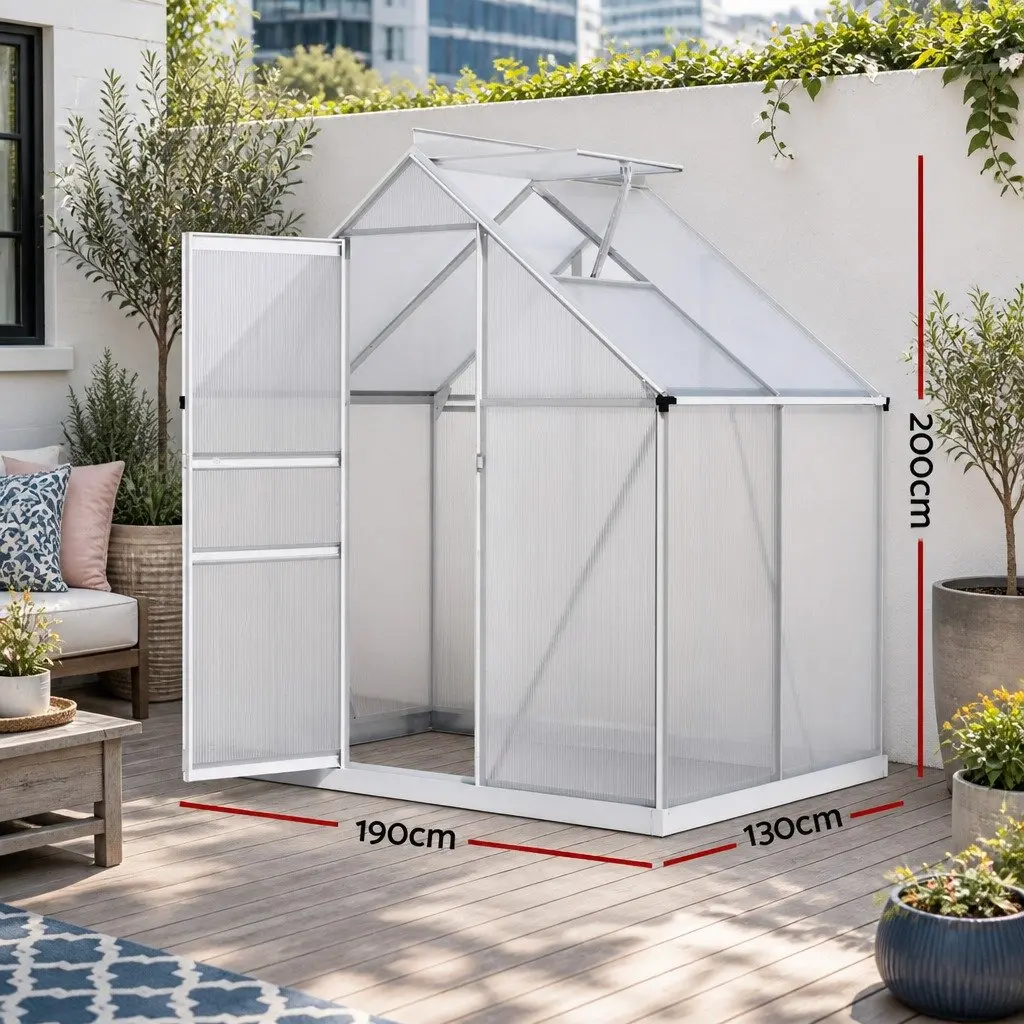 Aluminium Greenhouse Polycarbonate Panels 3.1M x 1.9M Transparent Rust Resistant Frame