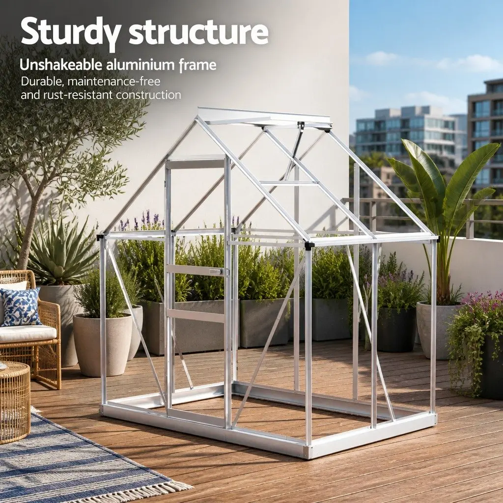 Aluminium Greenhouse Polycarbonate Panels 3.1M x 1.9M Transparent Rust Resistant Frame