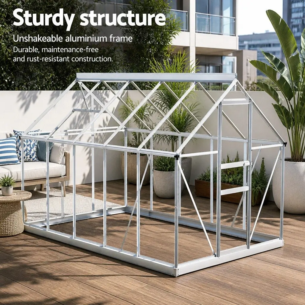 Aluminium Greenhouse Polycarbonate Panels 3.1M x 1.9M Transparent Rust Resistant Frame