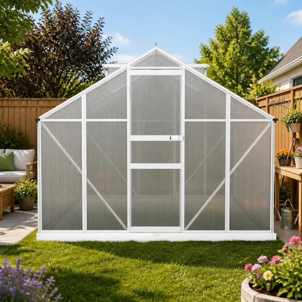 Aluminium Polycarbonate Greenhouse 3x2.5x1.95M Garden Plant Growing House Shed