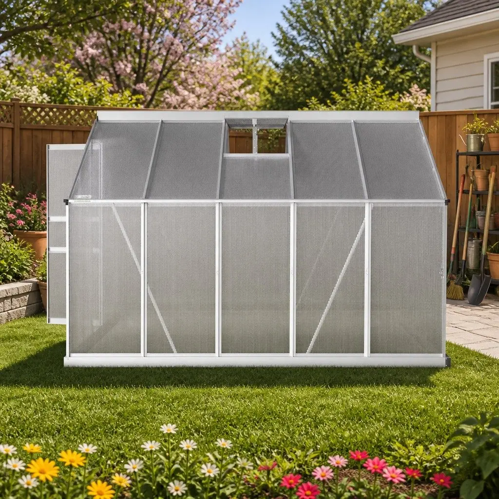 Aluminium Polycarbonate Greenhouse 3x2.5x1.95M Garden Plant Growing House Shed