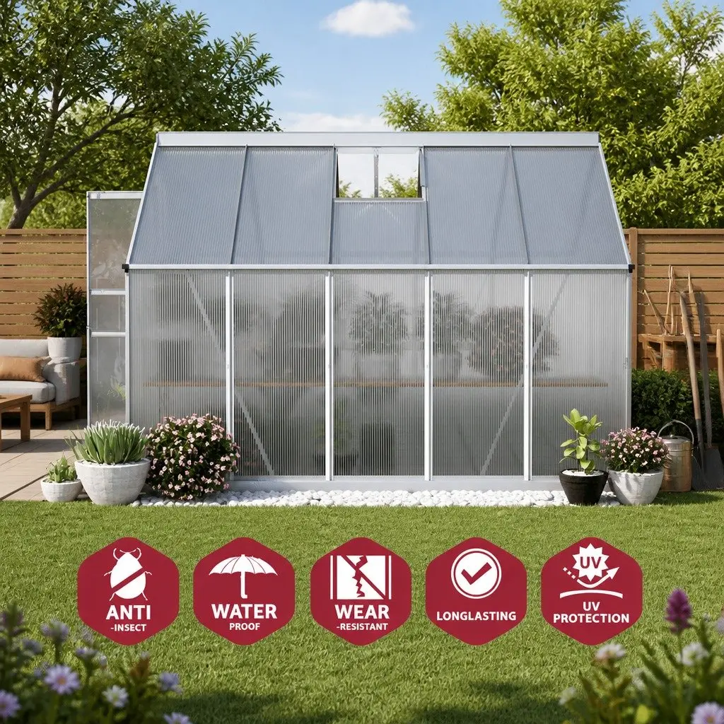 Aluminium Polycarbonate Greenhouse 3x2.5x1.95M Garden Plant Growing House Shed