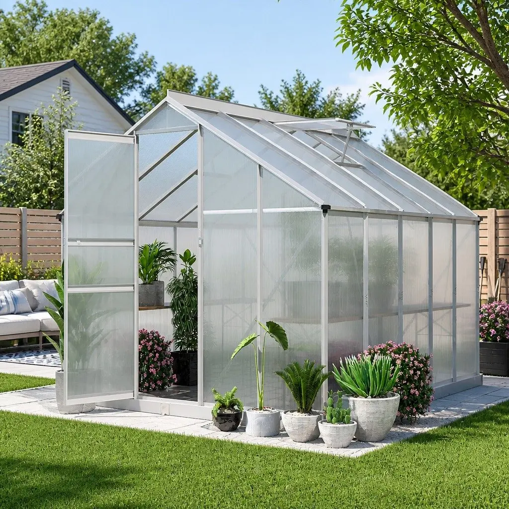 Aluminium Polycarbonate Greenhouse 3x2.5x1.95M Garden Plant Growing House Shed